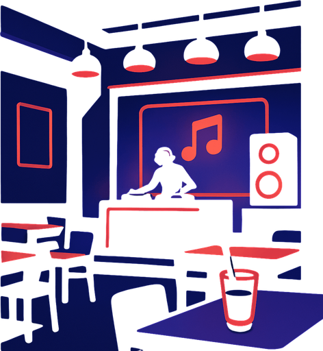 dark mode müzik çalınan mekan.
In-Game asset.  2d.  High contrast.  No shadows