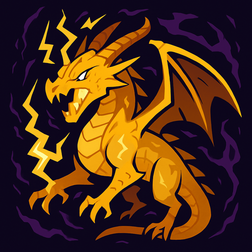 Dragon jaune du tonnerre et du vide.
In-Game asset.  2d.  High contrast.  No shadows