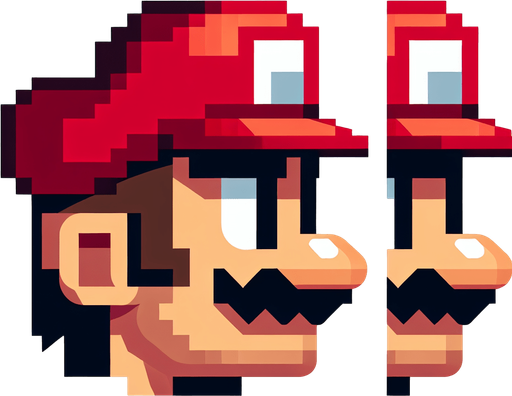 sağa doğru bakan marıo.
Single Game Texture. In-Game asset. 2d. Blank background. High contrast. No shadows.