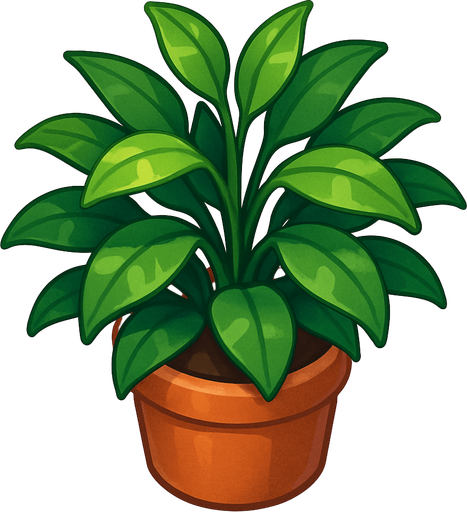 A typical office plant. Cute soft graphics. soft ambient light. semi-matte to satin surfaces. naturalistic with slight saturation boost colors. 
In-Game asset.  2d.  High contrast.  No shadows. top down..
In-Game asset.  2d.  High contrast.  No shadows