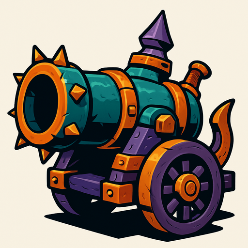 Cannon from the fantasy.
In-Game asset.  2d.  High contrast.  No shadows