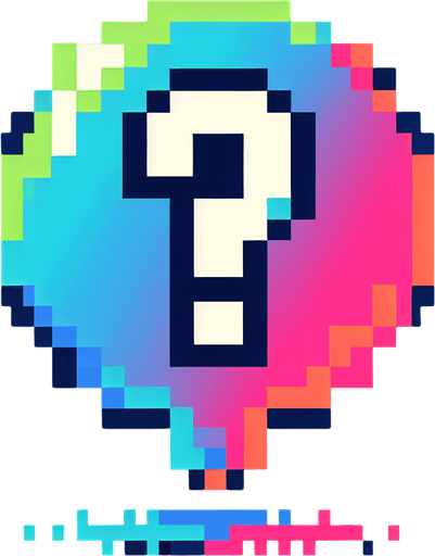 pixel art speech bubble that says "?" neon color.
Single Game Texture. In-Game asset. 2d. Blank background. High contrast. No shadows.