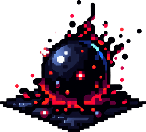 pixel art of a dark goo projectile with red highlights. 
Single Game Texture. In-Game asset. 2d. Blank background. High contrast. No shadows.