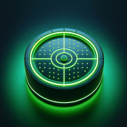 Air hockey disk with neon green lights. top view.
Single Game Texture. In-Game asset. 2d. Blank background. High contrast. No shadows.