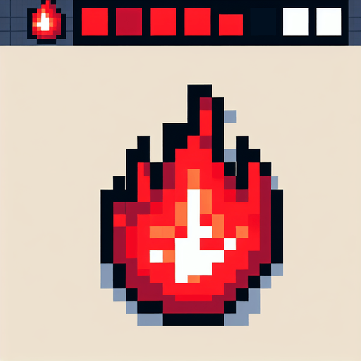 red flame. flat pixelated. 8 bit..
Single Game Texture. In-Game asset. 2d. Blank background. High contrast. No shadows.