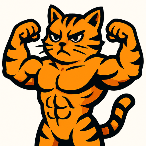 strong cat.
In-Game asset.  2d.  High contrast.  No shadows