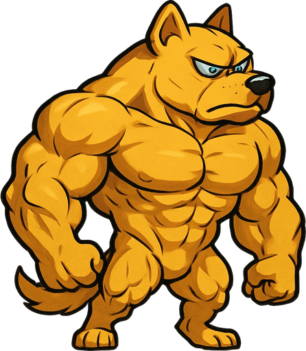 Golden dog with blue eyes that is SOO BUFF that he looks so cool and he scares everyone away. full body. Facing right.
2d.