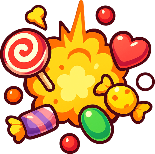 Candy explotion.
In-Game asset.  2d.  High contrast.  No shadows