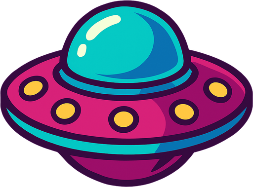 UFO spaceship.
In-Game asset.  2d.  High contrast.  No shadows
