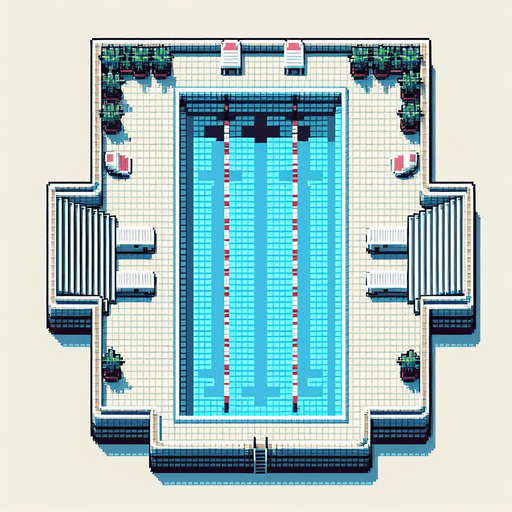 olympic swimming pool seen directly from above. bird-view perspective. pixelated. 8-bit.
Single Game Texture. In-Game asset. 2d. Blank background. High contrast. No shadows.