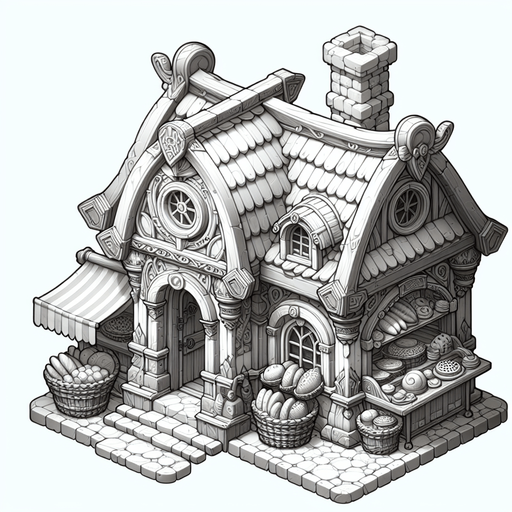An bakery in a RTS fantasy style Single Game Texture. In-Game asset. 2d. Blank background. High contrast. No shadows.