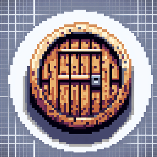 wooden door thats round at the top 8 bit.
Single Game Texture. In-Game asset. 2d. Blank background. High contrast. No shadows.