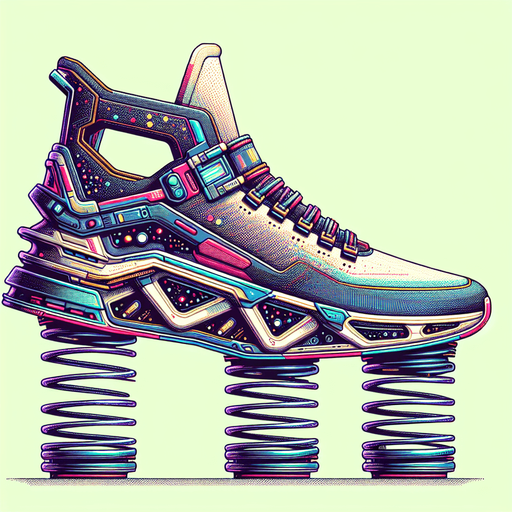 Basquettes à ressort futuriste.
vue de profile. Retro gaming style