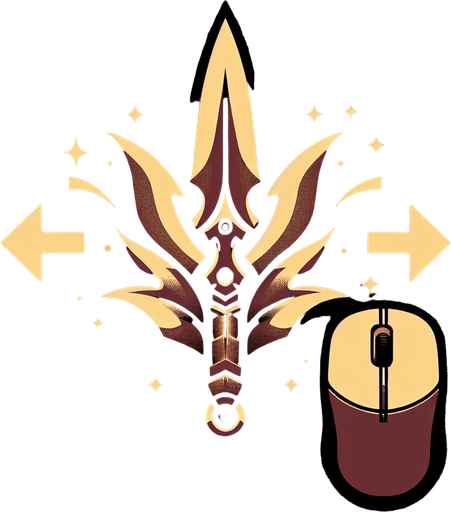 Brown Lasersaber in vertical position, next to it the same horizontally. In between, there is a back-and-forth arrow and a computer mouse..