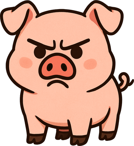 un puerco de cuerpo completo sin fondo y que se vea tierno pero con expersion de la cara enojado
In-Game asset.  2d.  High contrast.  No shadows