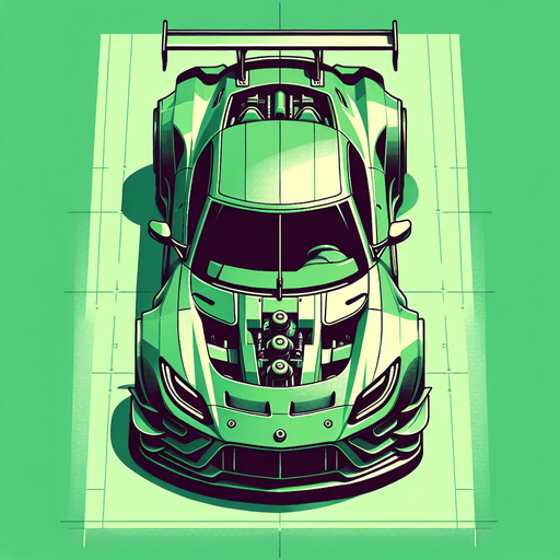 top down view of green color racing car.
Single Game Texture.  In-Game asset.  2d.  Blank background.  High contrast.  No shadows