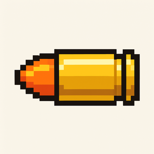 pixel art bullet.
In-Game asset.  High contrast.  No shadows