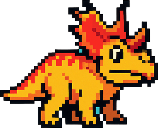 Make it 8 bit style dinosaur Achelousaurus cartoon character.
In-Game asset.  High contrast.  No shadows