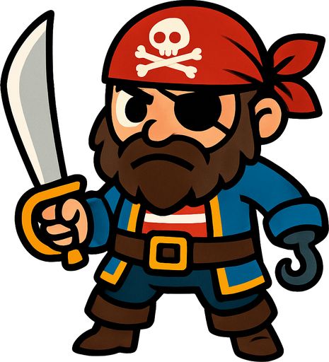 Pirate 2D.
In-Game asset.  2d.  High contrast.  No shadows