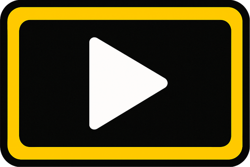 Symbol for an play button wide screen.
In-Game asset.  2d.  High contrast.  No shadows