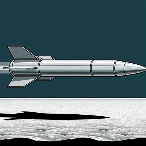a missile flying parallel to the ground
Single Game Texture. In-Game asset. 2d. Blank background. High contrast. No shadows.