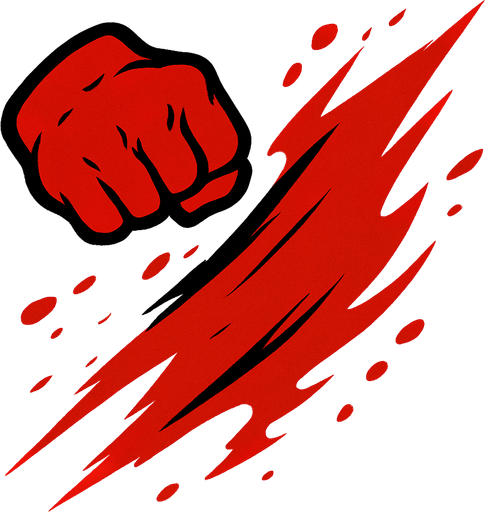 Big red fist slash effect. 2D. Top View..
In-Game asset.  2d.  High contrast.  No shadows