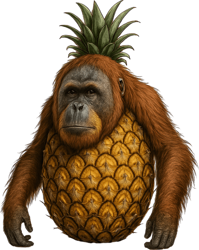 Haz a un orangután con cuerpo de piña, Ultra Realista.
In-Game asset.  2d.  High contrast.  No shadows. Ultra Realista