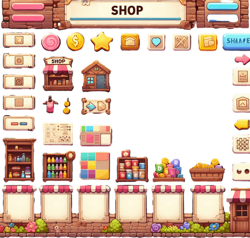 shopmenu transparent background.
Single Game Texture. In-Game asset. 2d. Blank background. High contrast. No shadows.