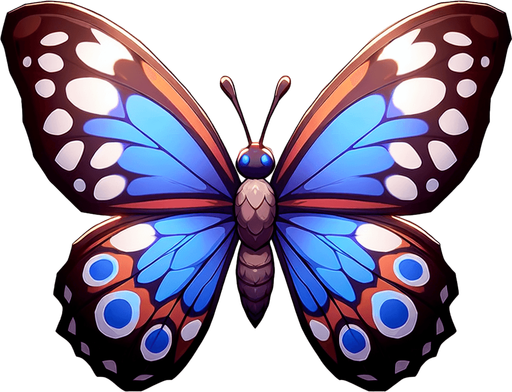 butterfly.
Single Game Texture. In-Game asset. 2d. Blank background. High contrast. No shadows.