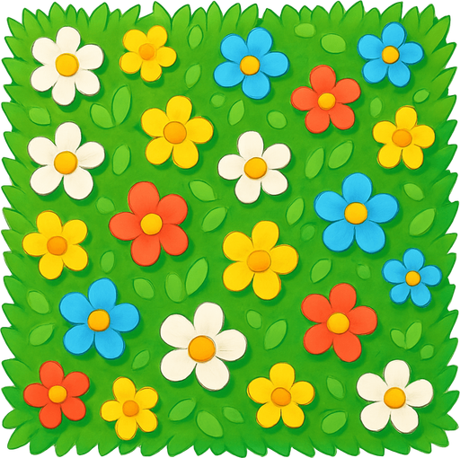 Cuadrado de cesped con flores visto desde arriba.
In-Game asset.  No shadows