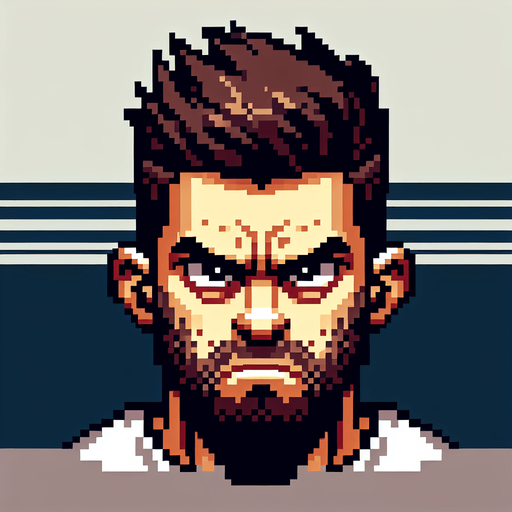 cartoon. 8-bit. cristiano ronaldo face. angry. Single Game Texture. In-Game asset. 2d. Blank background. High contrast. No shadows.