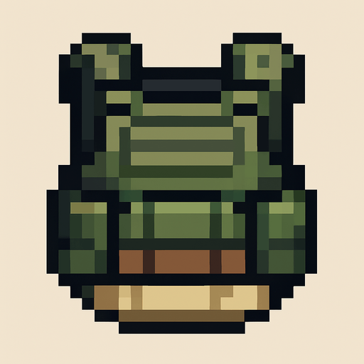 pixelart military armor.
In-Game asset.  2d.  High contrast.  No shadows