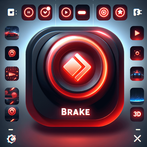 High-quality brake button for mobile racing game, 64x64 pixels, glowing red, with a brake or stop symbol in the center, 3D UI style with soft shadows and clean edges".
Single Game Texture.  In-Game asset.  2d.  Blank background.  High contrast.  No shadows