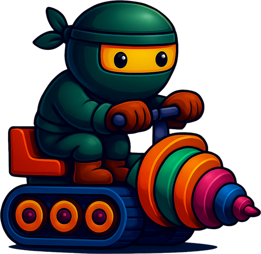Same image of ninja with dig machine but with different colors. HD colors.