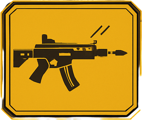 2D Top floor of complicated tower facing the screen to use it as a grid. future. Cyberpunk. abstract. seen from above. HD colors. Yellow & brown colors. No Diagonal assets. Big logo of a Rifle firing on the middle of it.