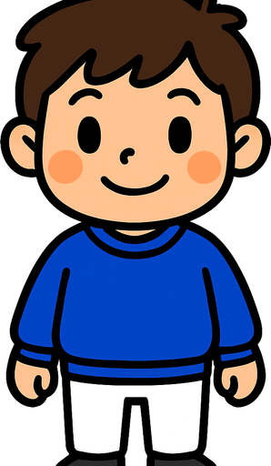 Niño pequeño con uniforme blanco y sudadera azul.
In-Game asset.  2d.  High contrast.  No shadows