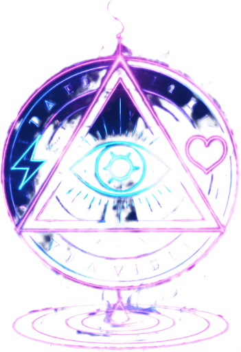 Magical spell effect 3d cyberpunk hologram sigils geometry eyeball heart lightning glow