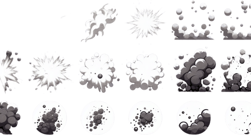 A sprite sheet of dust particles. like from someone walking
Single Game Texture. In-Game asset. 2d. Blank background. High contrast. No shadows.