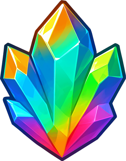 Kristal gorunumlu rainbow bonus gem'i olmasi icin turuncu, mavi, turkuaz, yesil , pembe iceren ozel bir kristal png arka plan olmasin.
In-Game asset.  2d.  High contrast.  No shadows