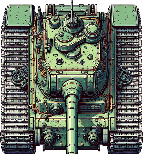 vertical 2d anime image style. german nazi ww2 battle tank. top down image.
Single Game Texture.  In-Game asset.  2d.  Blank background.  High contrast.  No shadows