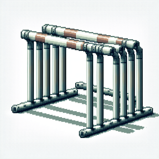 a single tubular olympic hurdle. seen from the front. pixelated. 8 bit.
Single Game Texture. In-Game asset. 2d. Blank background. High contrast. No shadows.