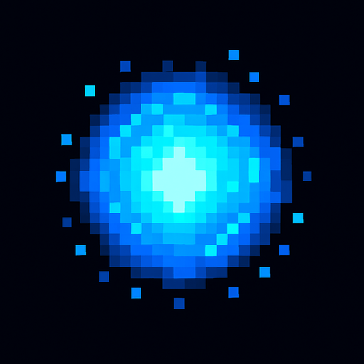 bola de luz azul de pixeles.
In-Game asset.  2d.  High contrast.  No shadows