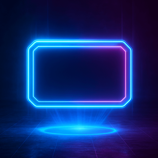neon cyberpunk glowing empty notification text window overlay blue pink futuristic videogame 3d hologram Projection