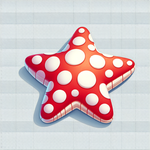 polkadot white red seastar.
Single Game Texture.  In-Game asset.  2d.  Blank background.  High contrast.  No shadows