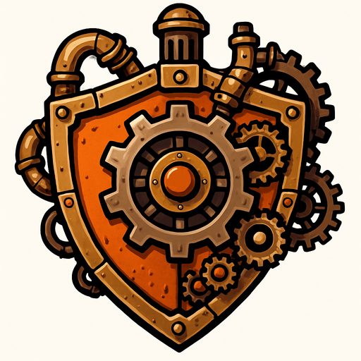 has un escudo en estilo steampunk.
In-Game asset.  2d.  High contrast.  No shadows