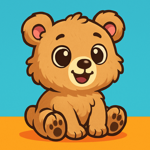 A cute cartoon-style bear character designed for a mobile game. Fluffy fur, big round eyes, small black nose, rounded ears, standing or sitting with a joyful and friendly expression. Light brown or beige color, simple colorful background. High-quality digital illustration, perfect for a kids game..
In-Game asset.  2d.  High contrast.  No shadows. cartoon style