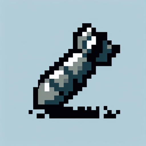 an 8-bit missile pointing downward.
Single Game Texture. In-Game asset. 2d. Blank background. High contrast. No shadows.