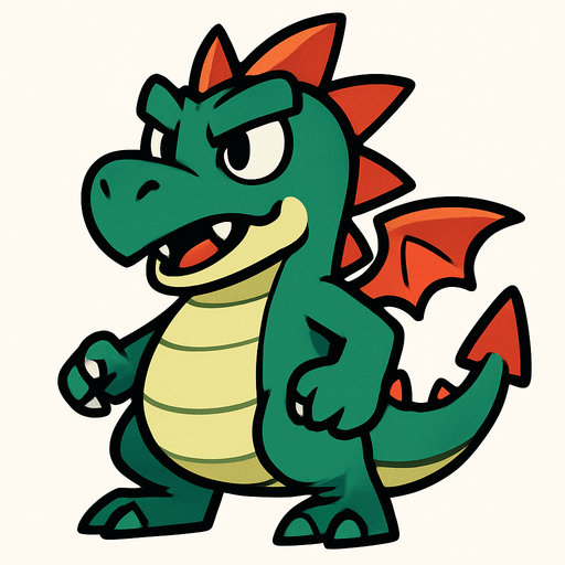 Mazz le dragon.
In-Game asset.  2d.  High contrast.  No shadows