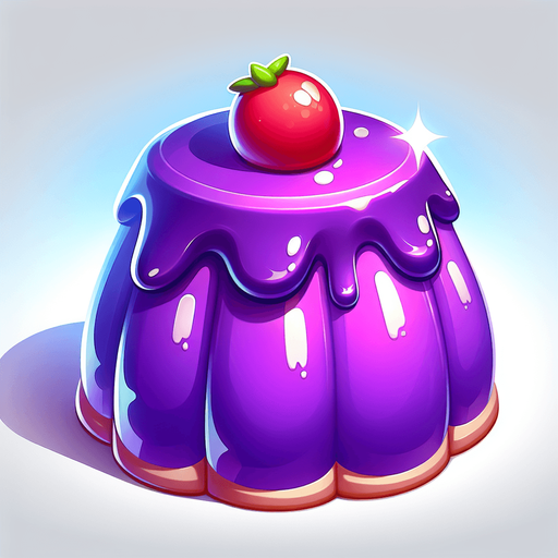 Vibrant purple candy. cartoon. Pudding.
Game asset. 2d. Blank background. High contrast. No shadows.