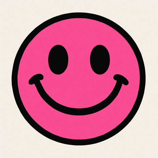 gülen yüz arkası yuvarlak  pembe renk.
In-Game asset.  2d.  High contrast.  No shadows